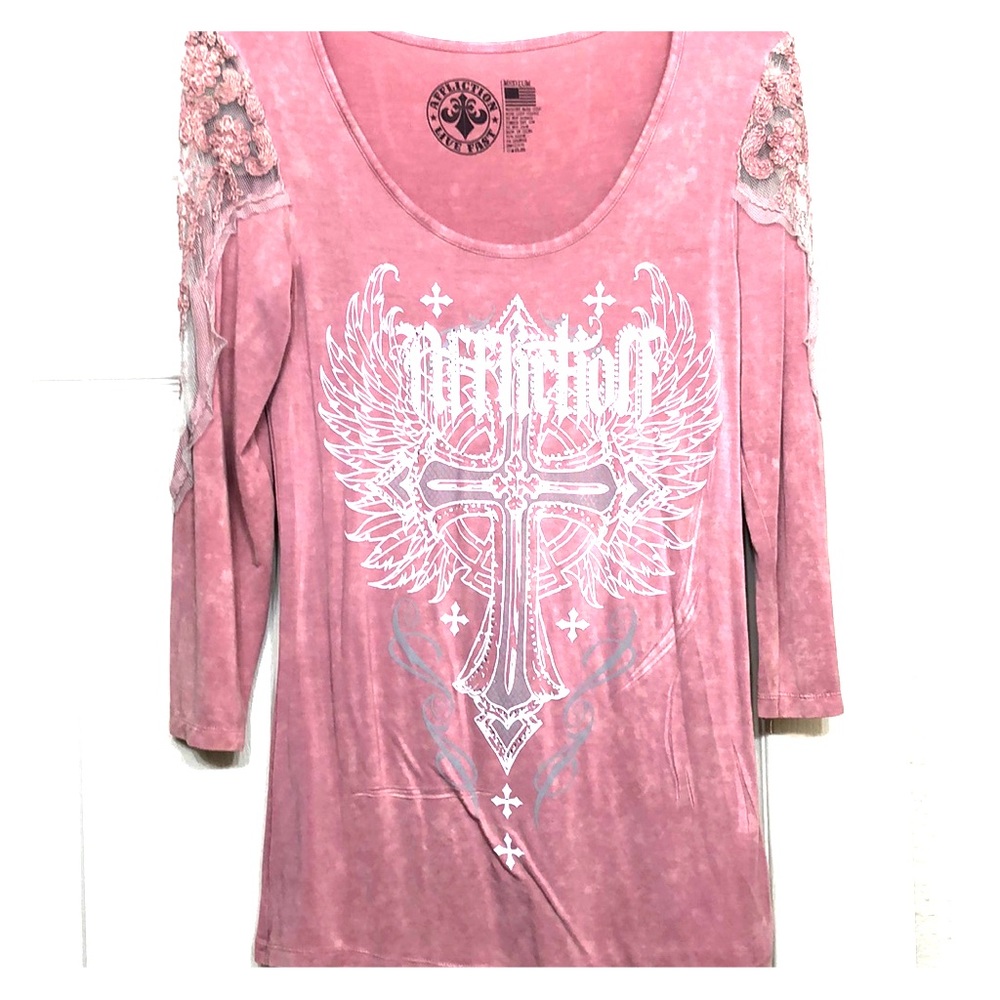 Beautiful rose pink Affliction blouse! Brand New!